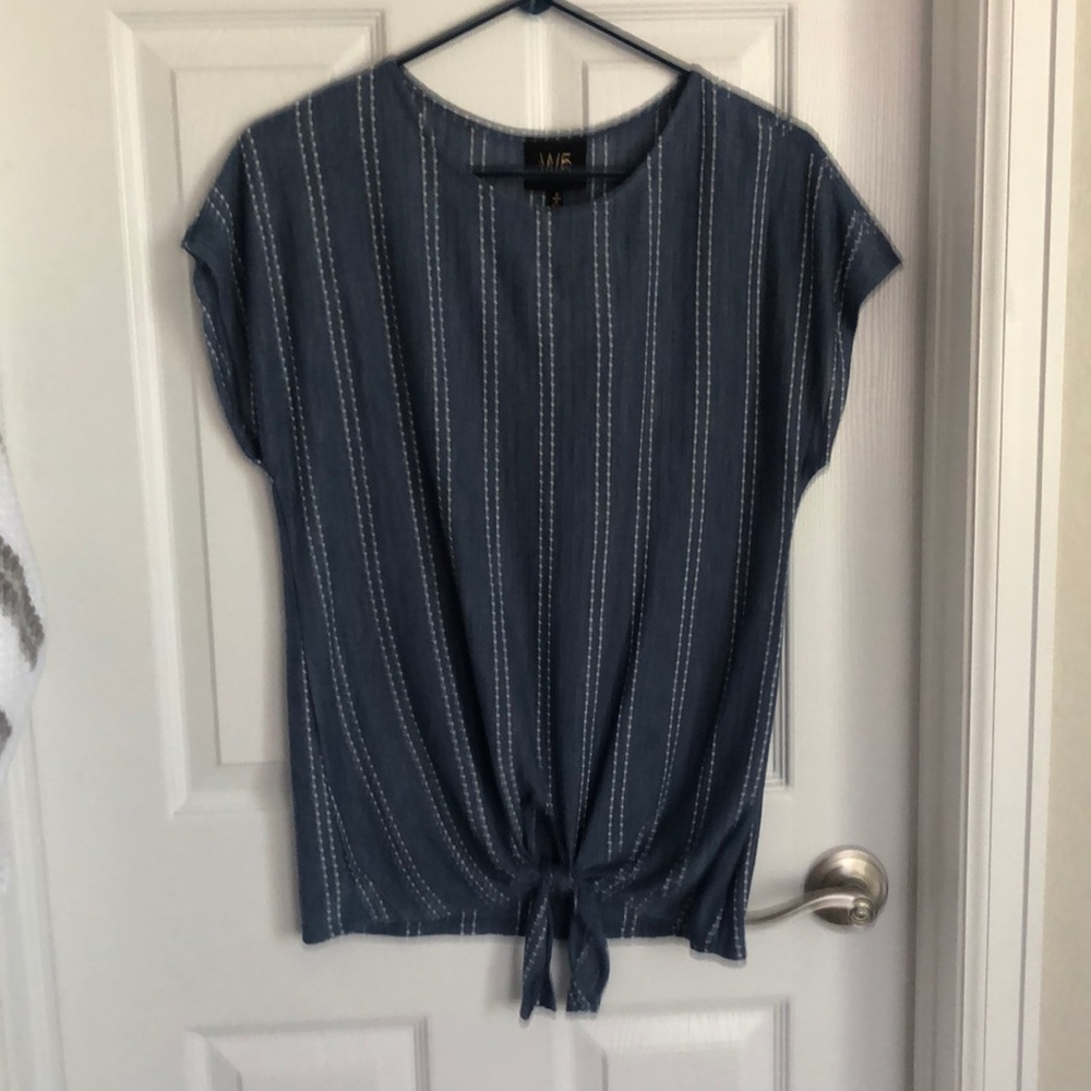 Denim front tie blouse